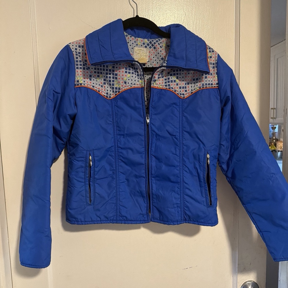 Vintage Roffe Demetre Kids Ski Jacket Neon Blue 80s USA Made Youth 12
